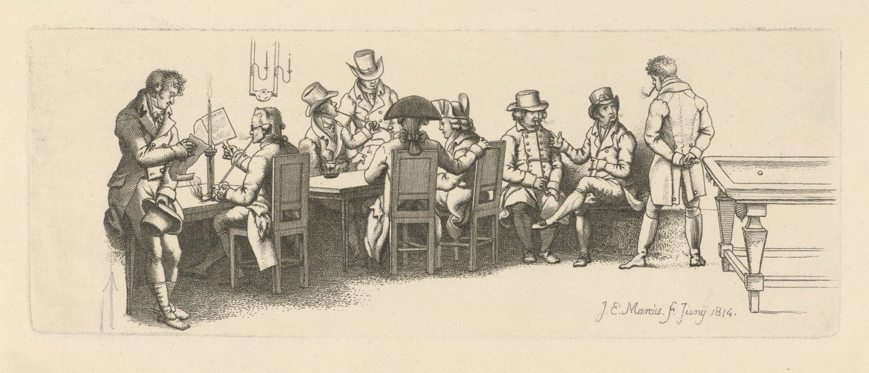 Männer in einem Kaffeehaus mit einem Billardzimmer, 1814 von Jacob Ernst Marcus