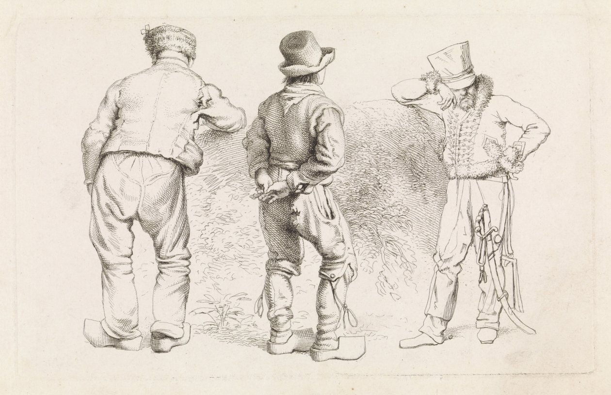Studienblatt mit drei stehenden Figuren von Jacob Ernst Marcus