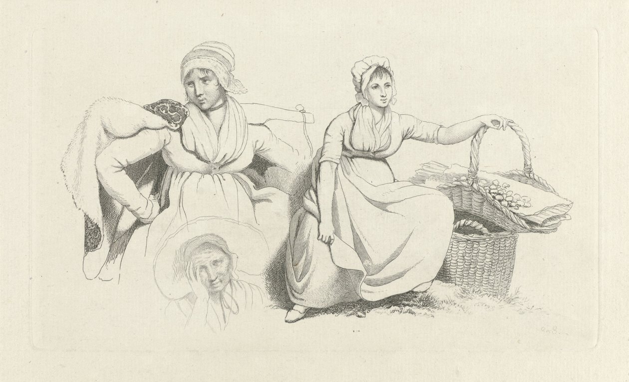 Studienblatt mit zwei Frauen und einem Kopf von Jacob Ernst Marcus