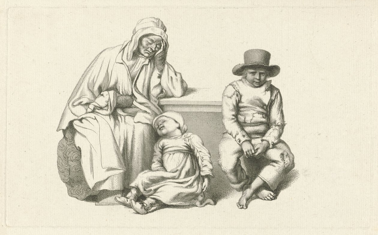 Sitzende alte Frau und zwei Kinder von Jacob Ernst Marcus