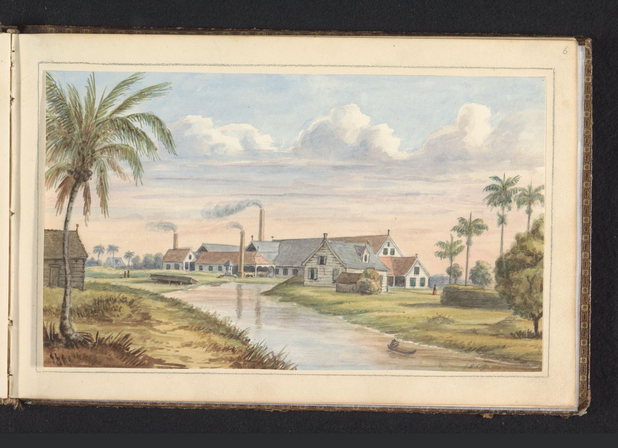 Zuckerplantage Visserszorg am Commewijne-Fluss von Jacob Marius Adriaan Martini van Geffen