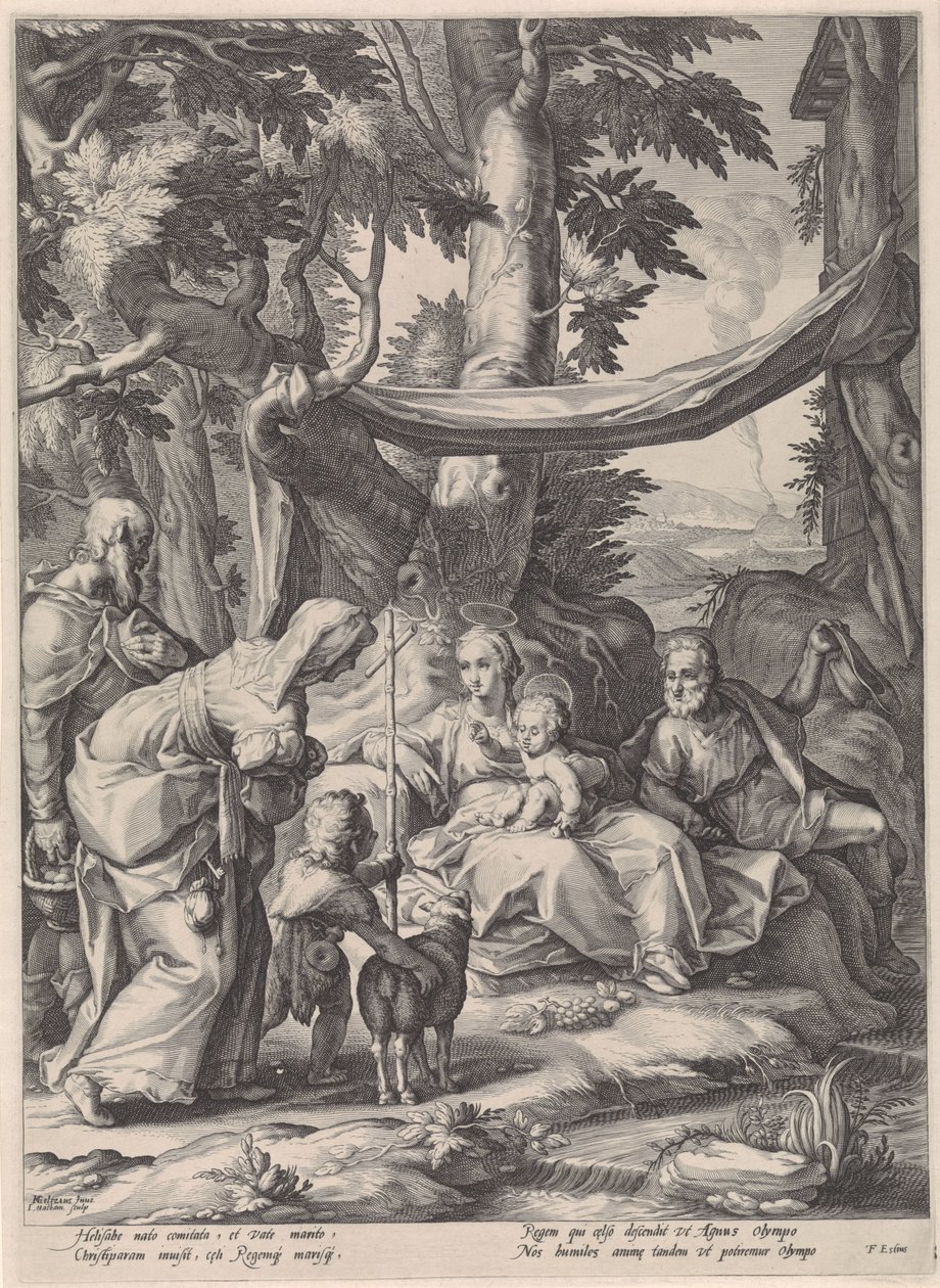 Heilige Familie mit Elisabeth, Zacharias und dem Kind Johannes der Täufer von Jacob Matham