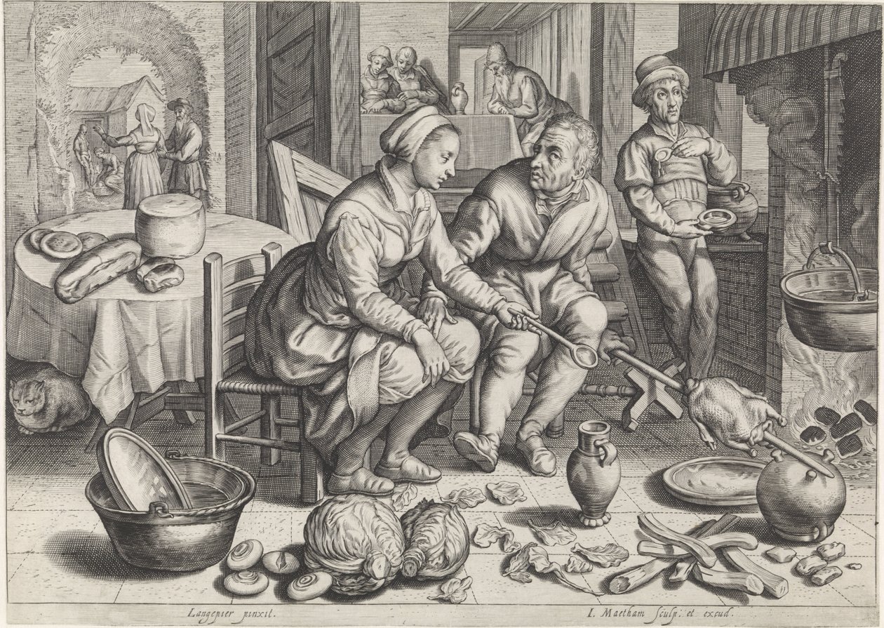 Küchenstück mit Huhn am Spieß von Jacob Matham