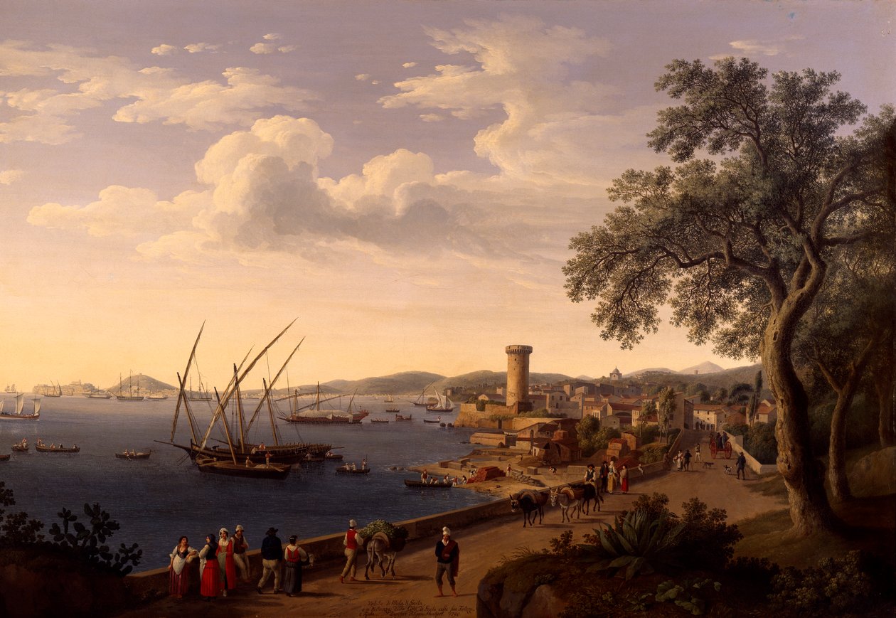 Der Hafen von Gaeta, der Pier und die Festung von Jacob Philippe Hackert