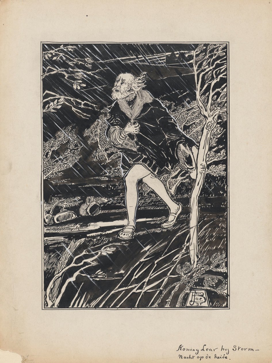 Entwurf Illustration für King Lear von Shakespeare: King Lear bei Sturm auf der Heide von Jacob Pieter van den Bosch