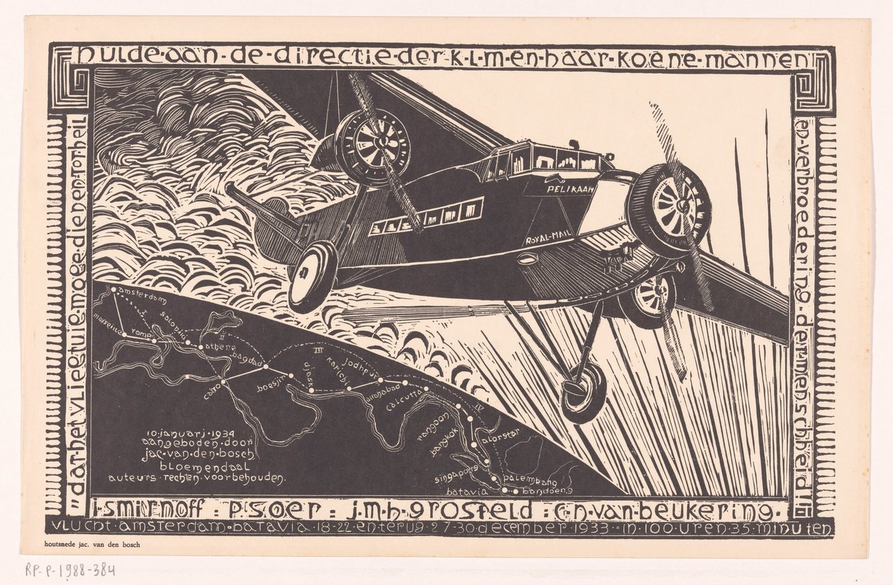 Flucht des Pelikans von Amsterdam nach Batavia im Jahr 1933 von Jacob Pieter van den Bosch