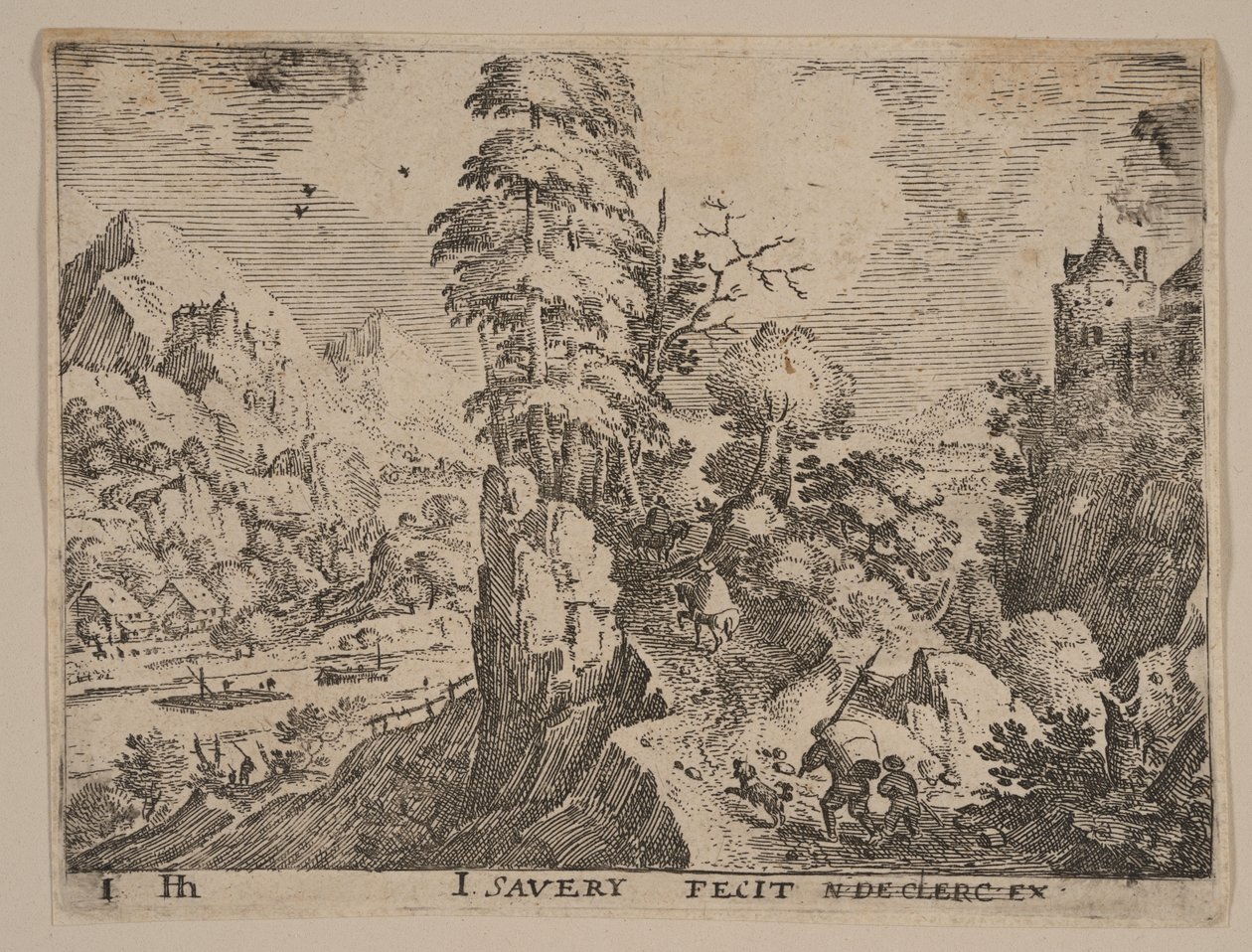 Pfad mit Reisenden rechts vom Fluss, aus Landschaften von Jacob Savery I