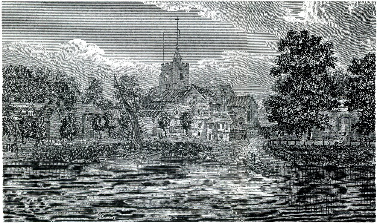Gravur der St. Nicholas Kirche Chiswick von Schnebbelie 1807 von Jacob Schnebbelie