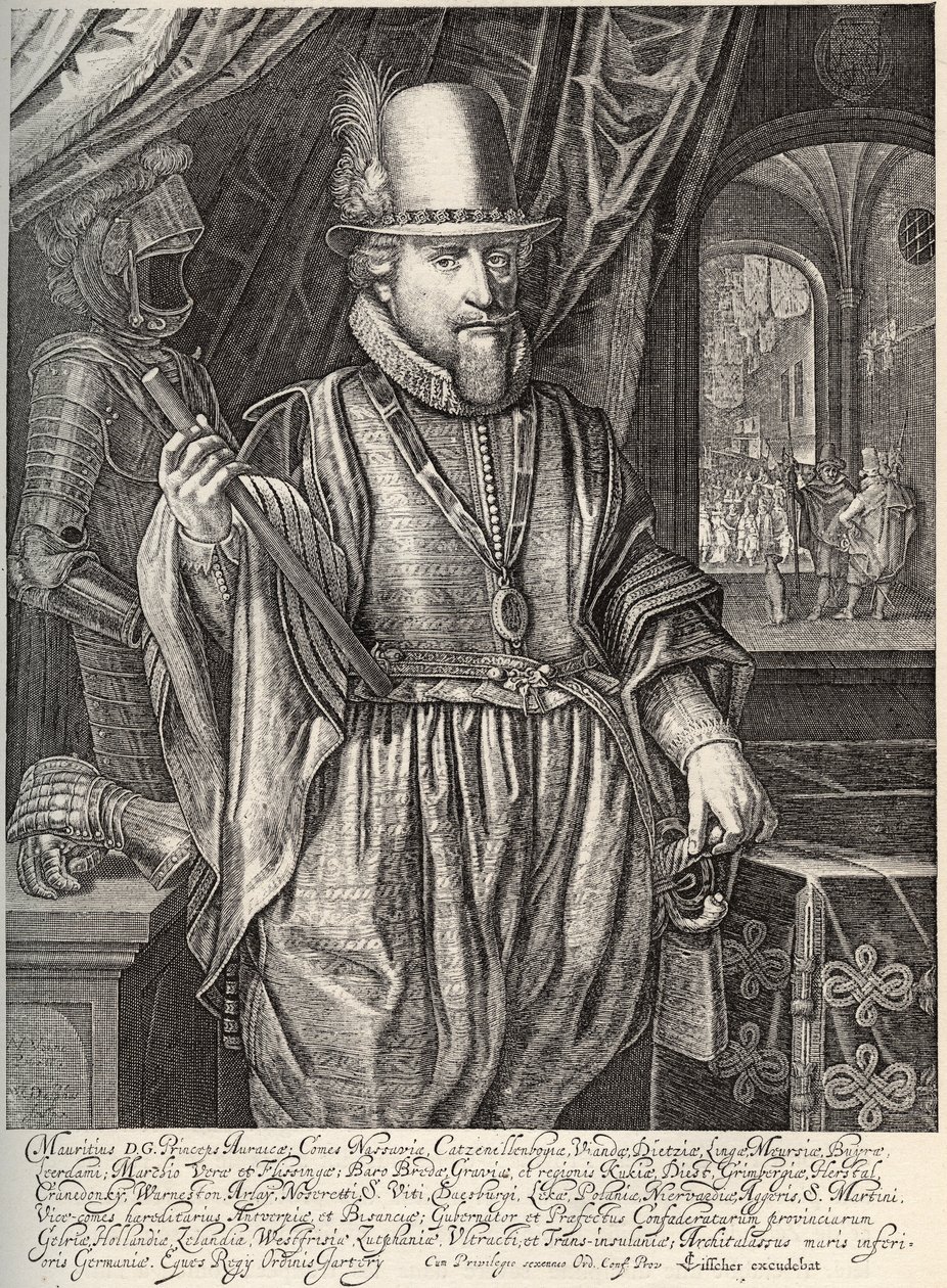 Porträt von Moritz von Nassau (1567-1625), Prinz von Oranien, Graf von Nassau. Gravur von Willem Jacobsz Delff (1580-1638) 17. Jahrhundert von Jacob Willemsz Delff