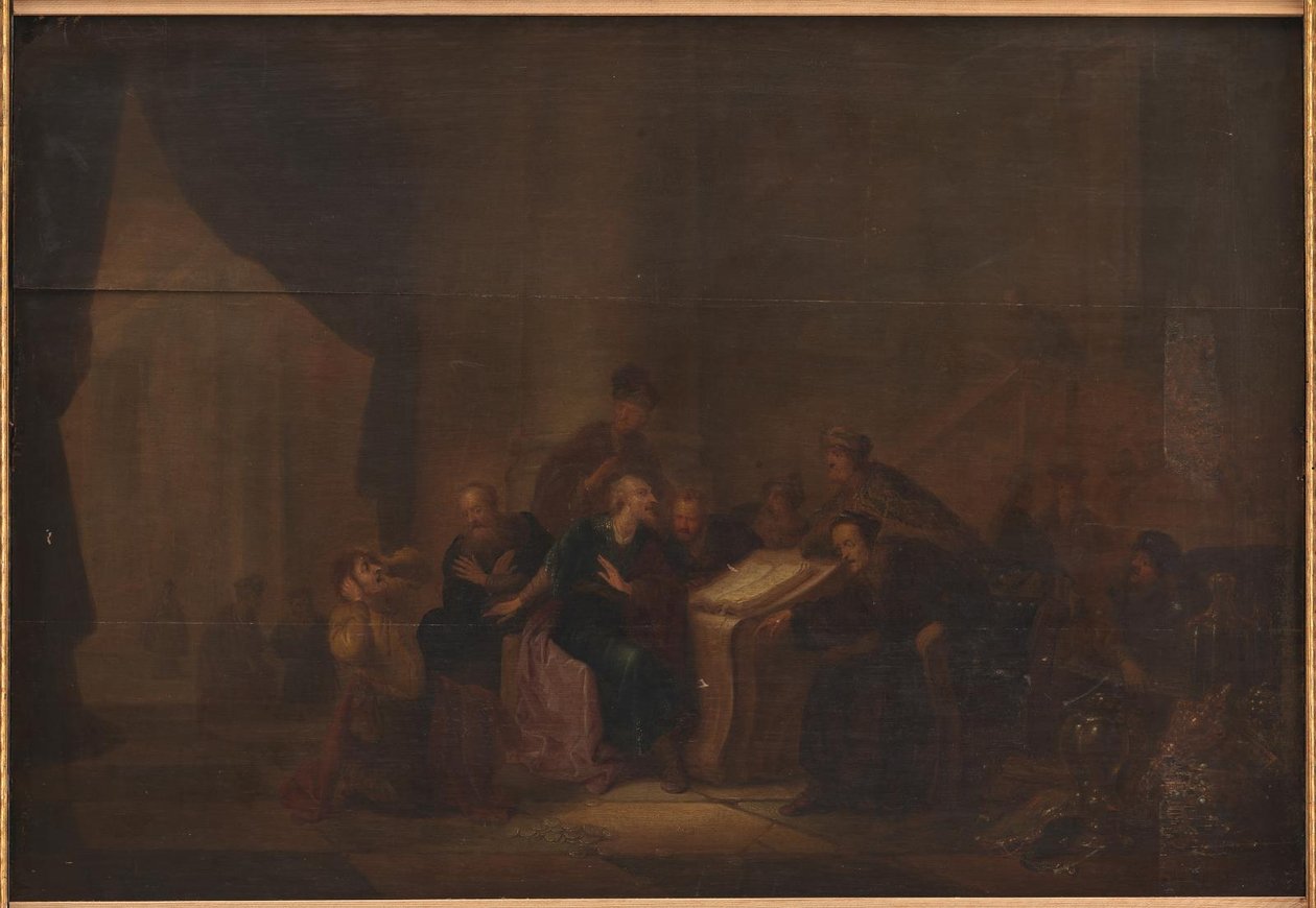 Judas wirft die Silberstücke im Tempel nieder von Jacob de Wet d.Æ.