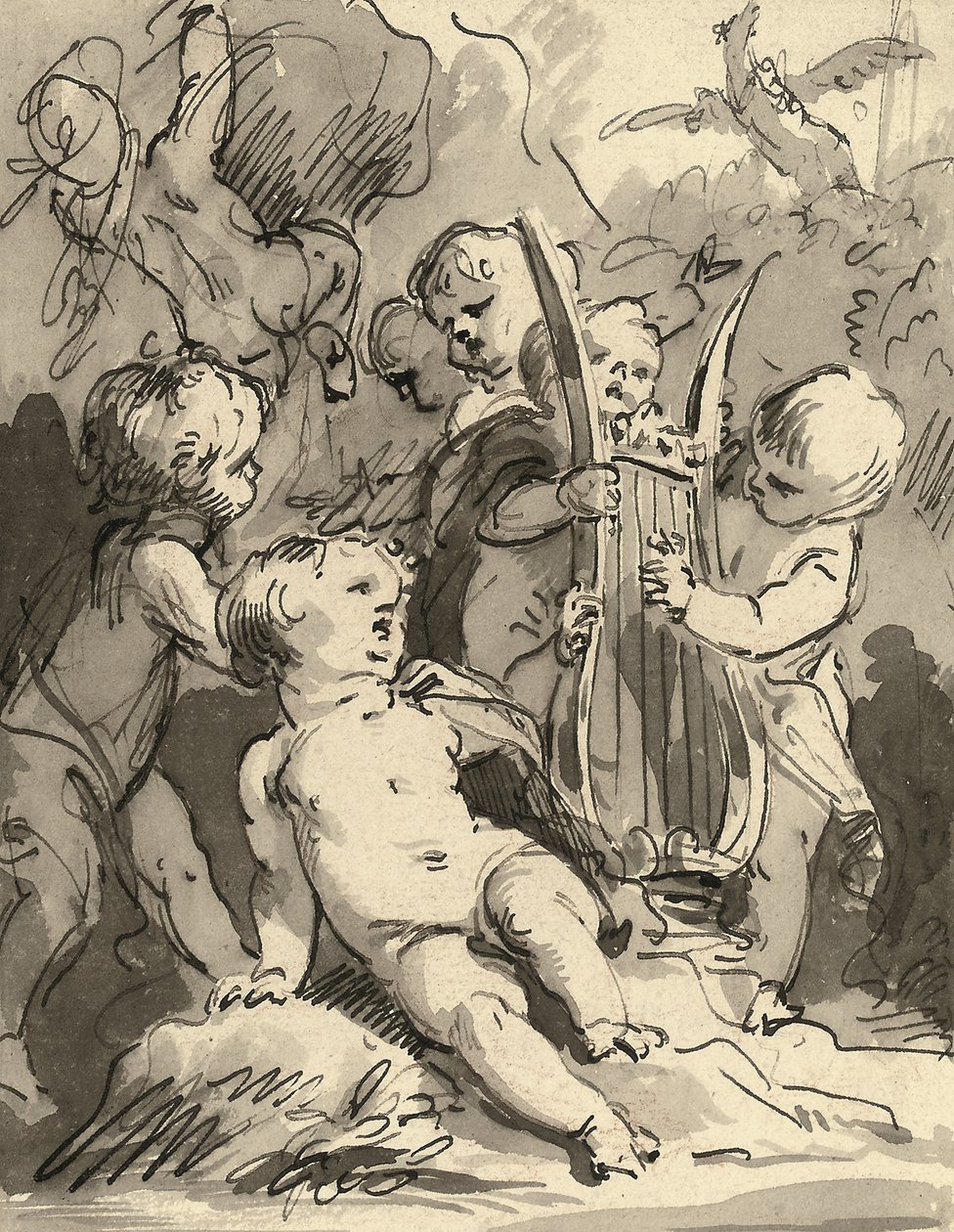 Putti spielen eine Leier von Jacob de Wit
