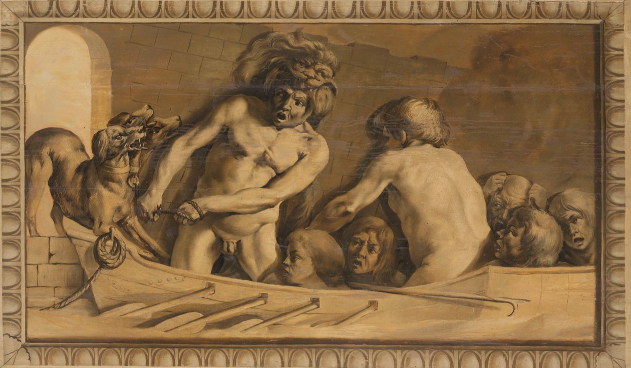 Herkules holt Cerberus aus der Unterwelt (Charon, der Fährmann des Styx) von Jacob van Campen