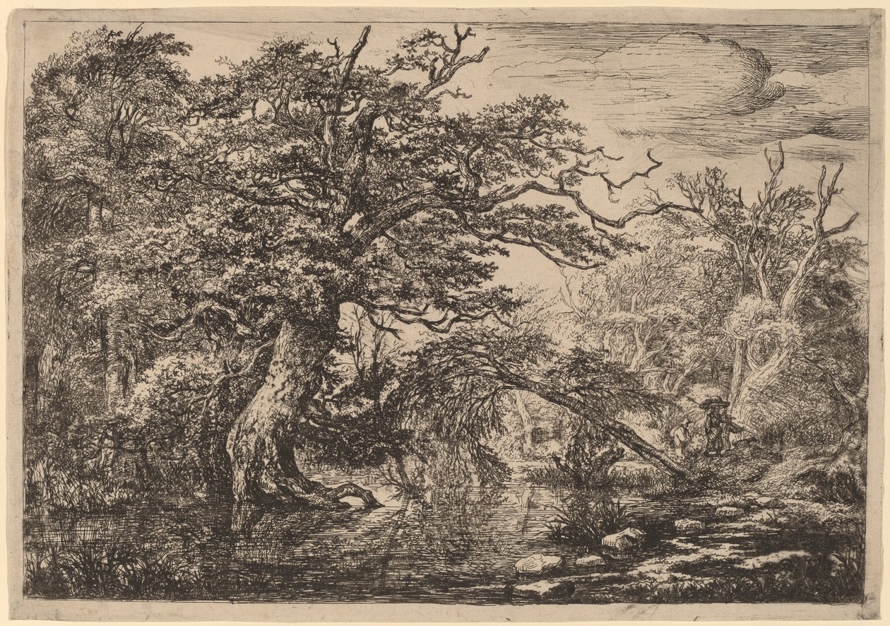 Ein Waldsumpf mit Reisenden am Ufer (Die Reisenden) von Jacob van Ruisdael
