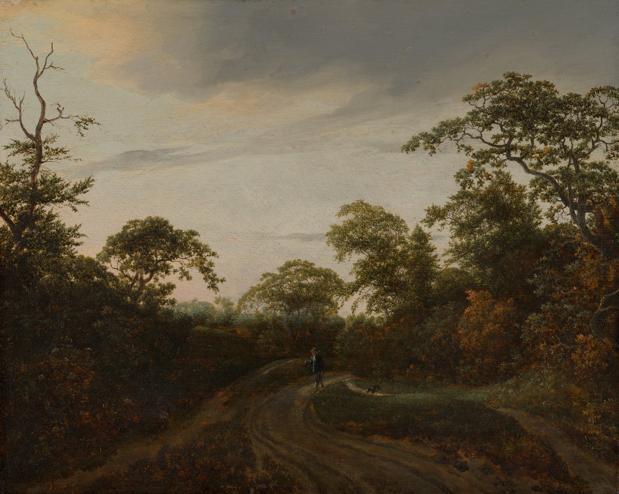 Weg durch eine bewaldete Landschaft in der Dämmerung von Jacob van Ruisdael