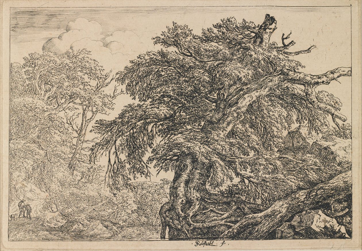 Die große Buche mit zwei Männern und einem Hund von Jacob van Ruisdael