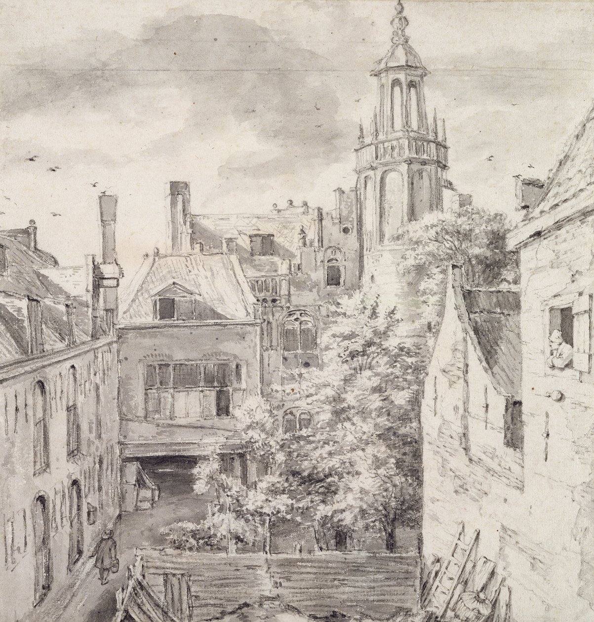 Ansicht des Hofes des Hauses der Bogenschützen der St. Sebastian Gilde am Singel in Amsterdam von Jacob van Ruisdael
