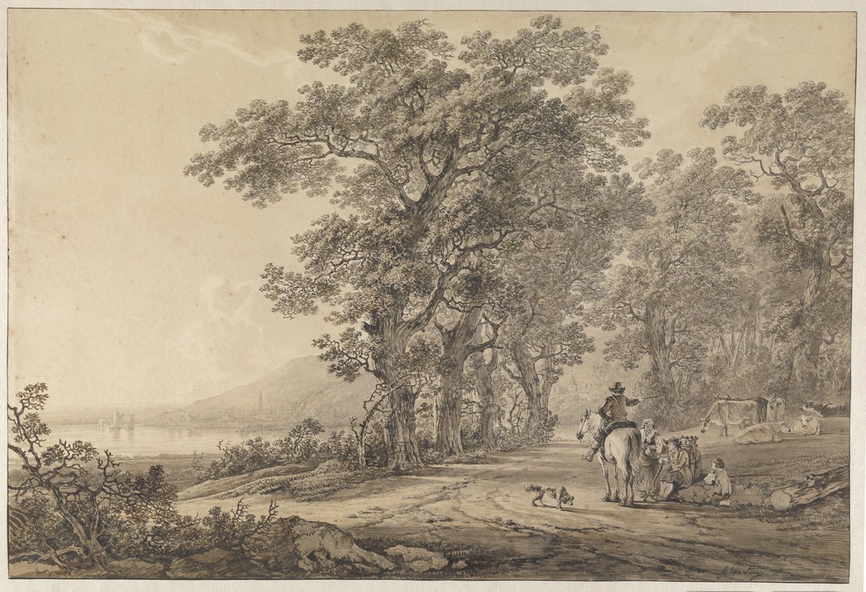 Ein Weg mit hohen Bäumen entlang eines Flusses von Jacob van Strij