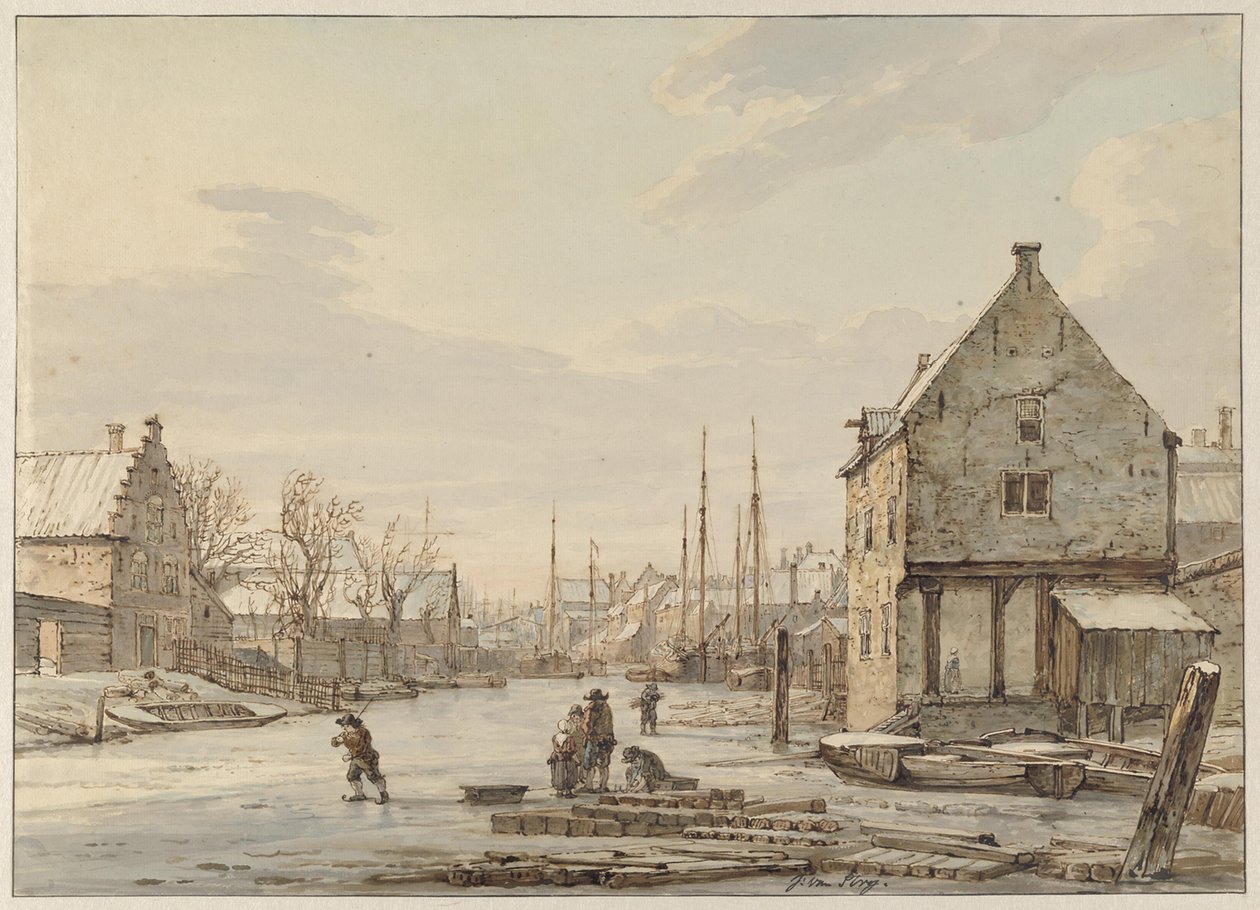Blick auf die Stadtmauer von Dordrecht im Winter von Jacob van Strij