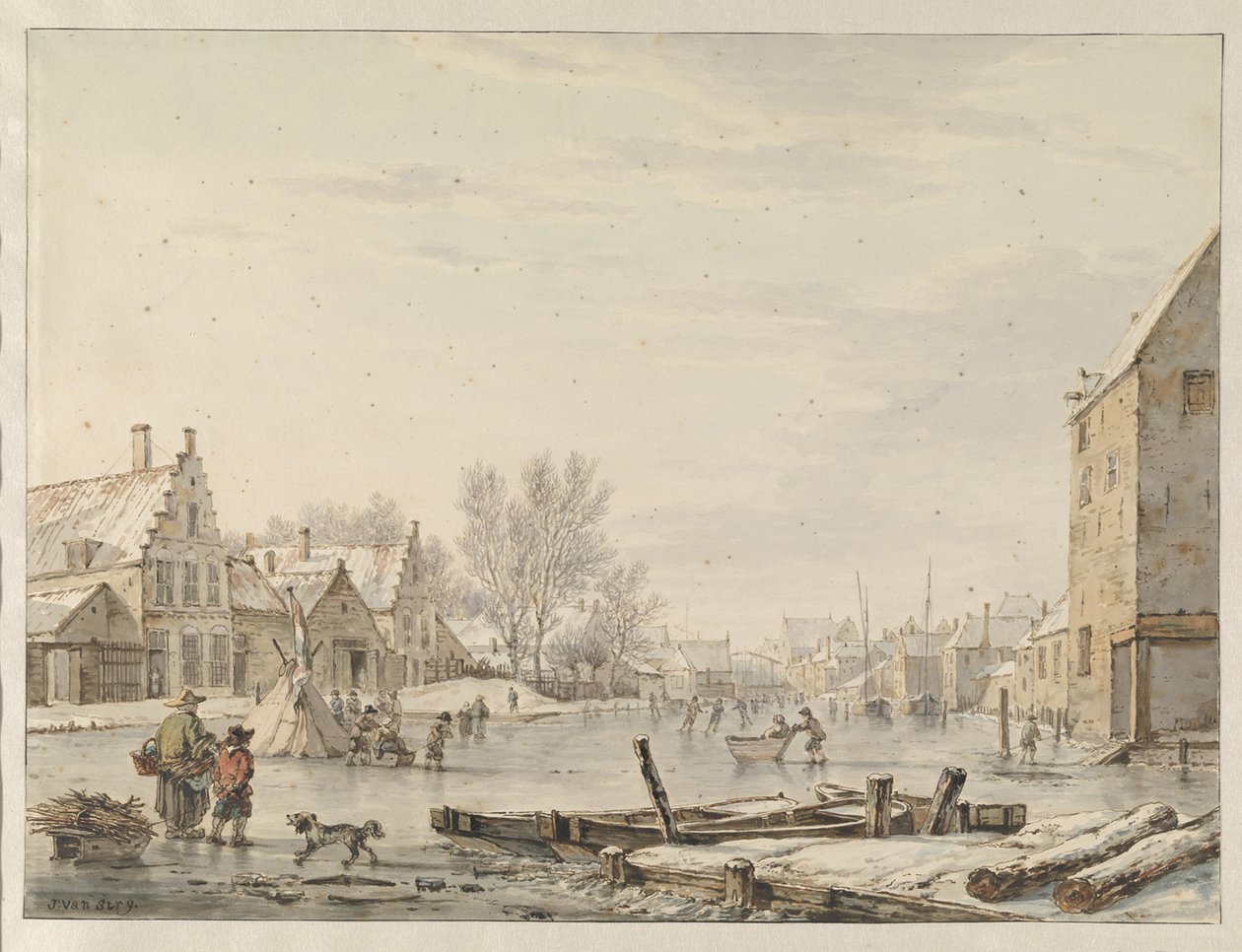 Blick auf die Stadtmauer von Dordrecht im Winter von Jacob van Strij