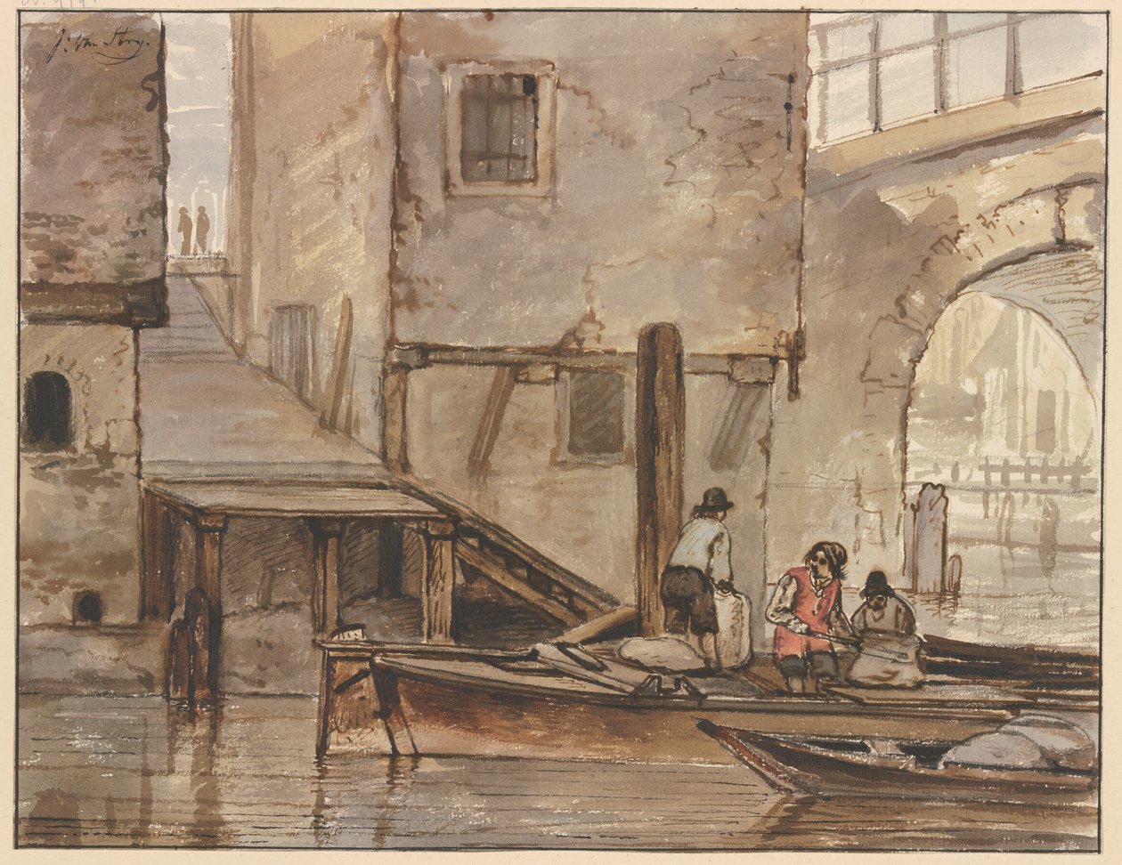 Gracht mit zwei Ruderbooten von Jacob van Strij