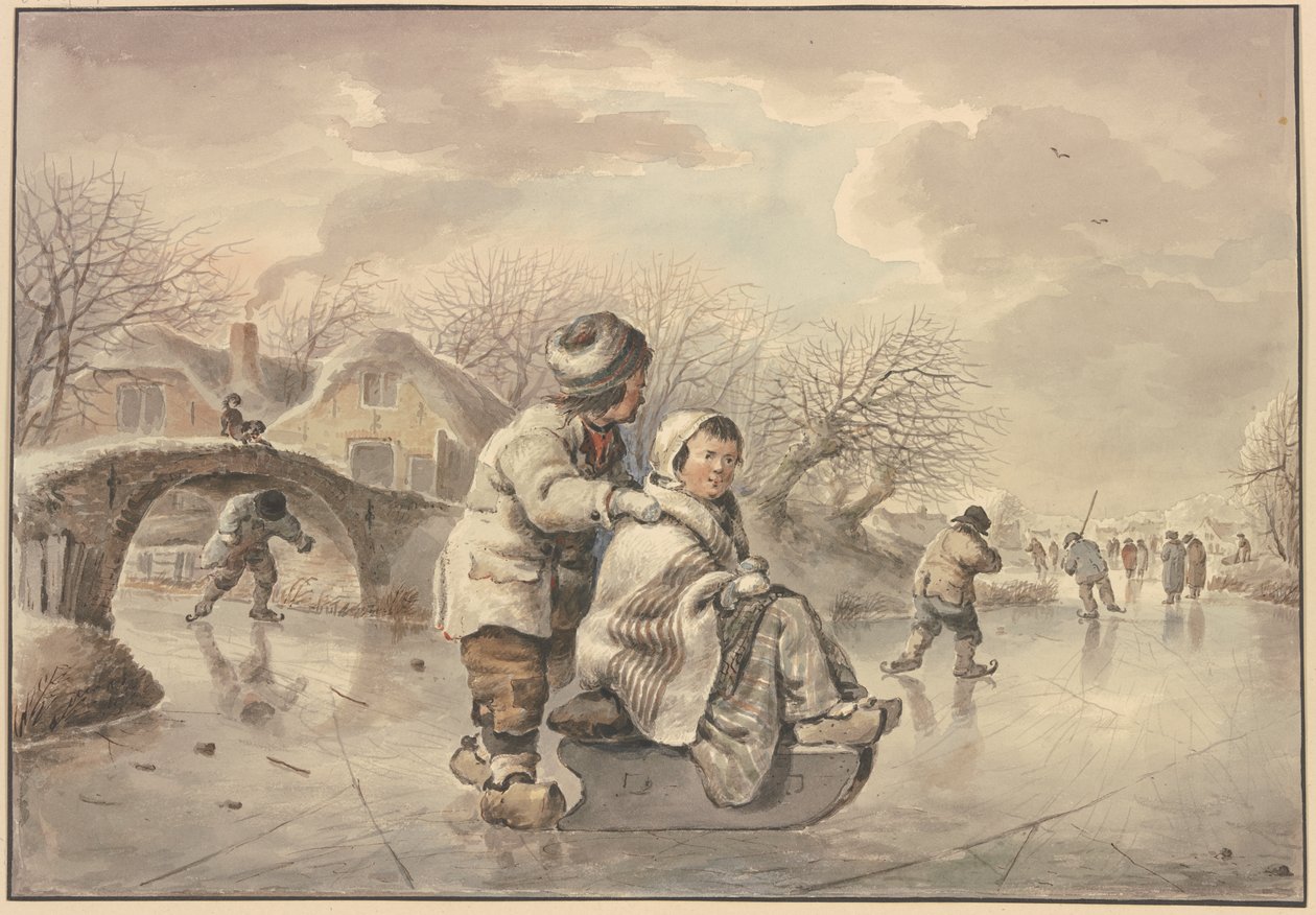 Winterlandschaft mit Schlittschuhläufern von Jacob van Strij