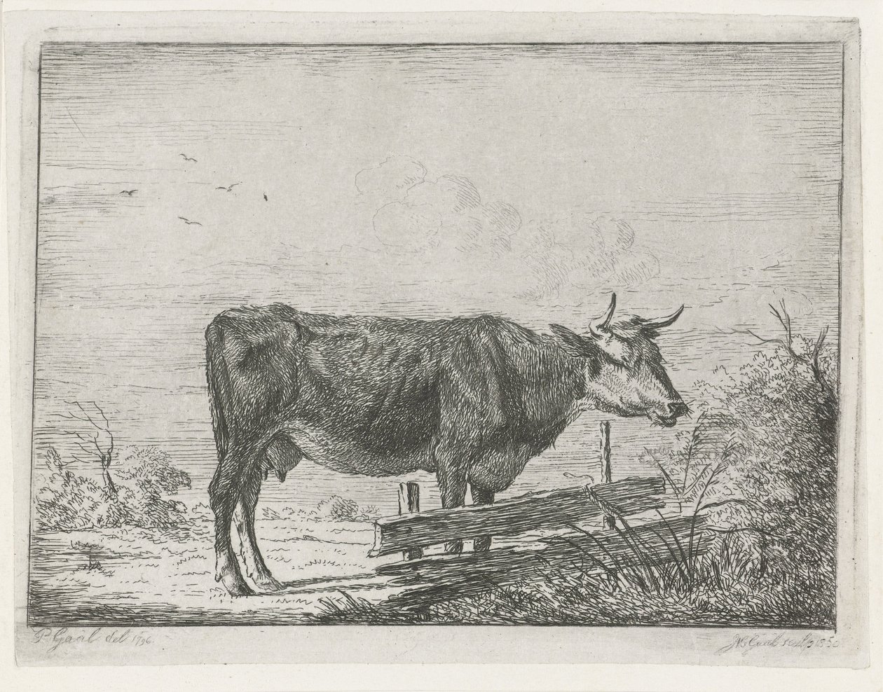 Kuh, stehend an einem Zaun von Jacobus Cornelis Gaal