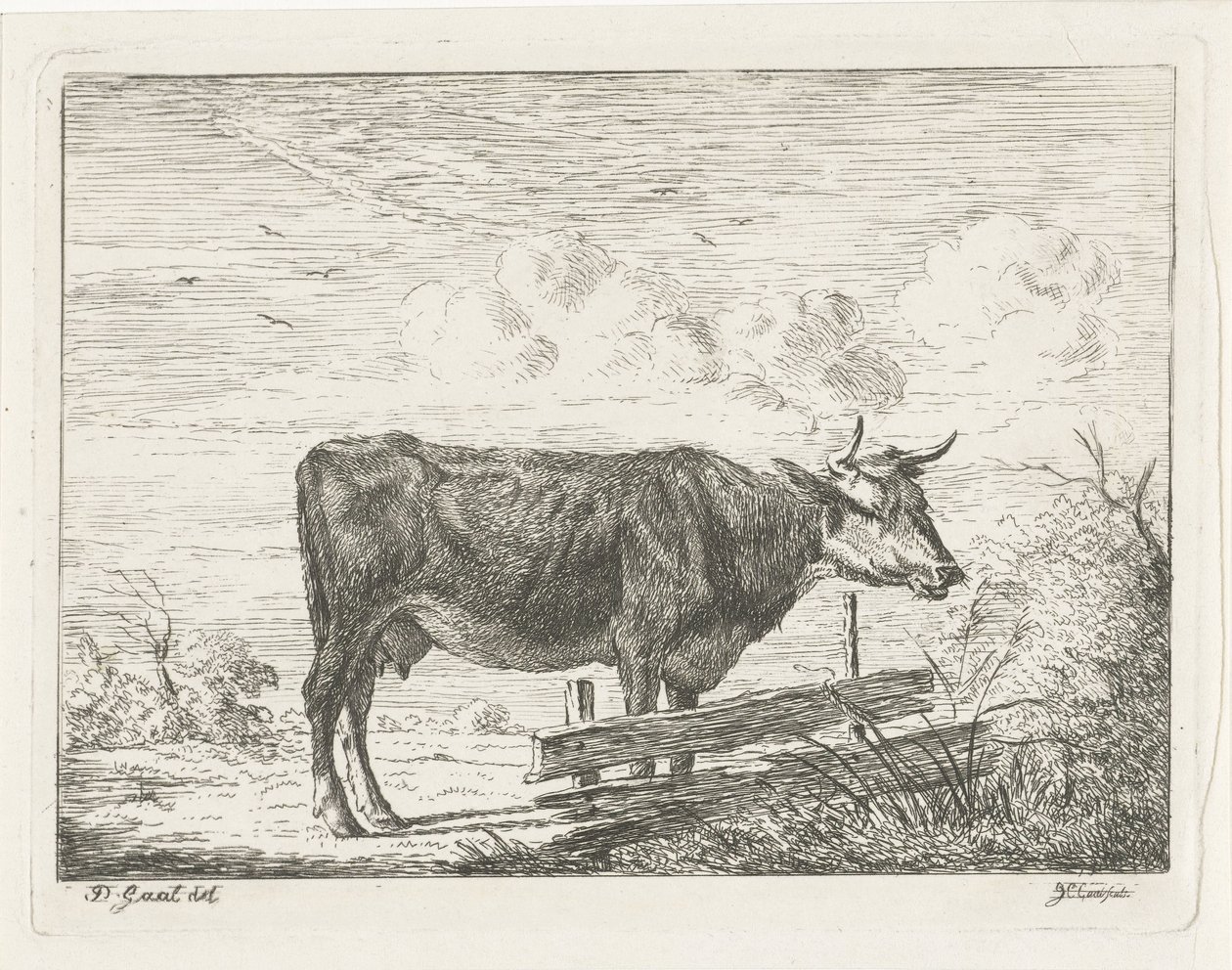 Kuh, stehend am Zaun von Jacobus Cornelis Gaal
