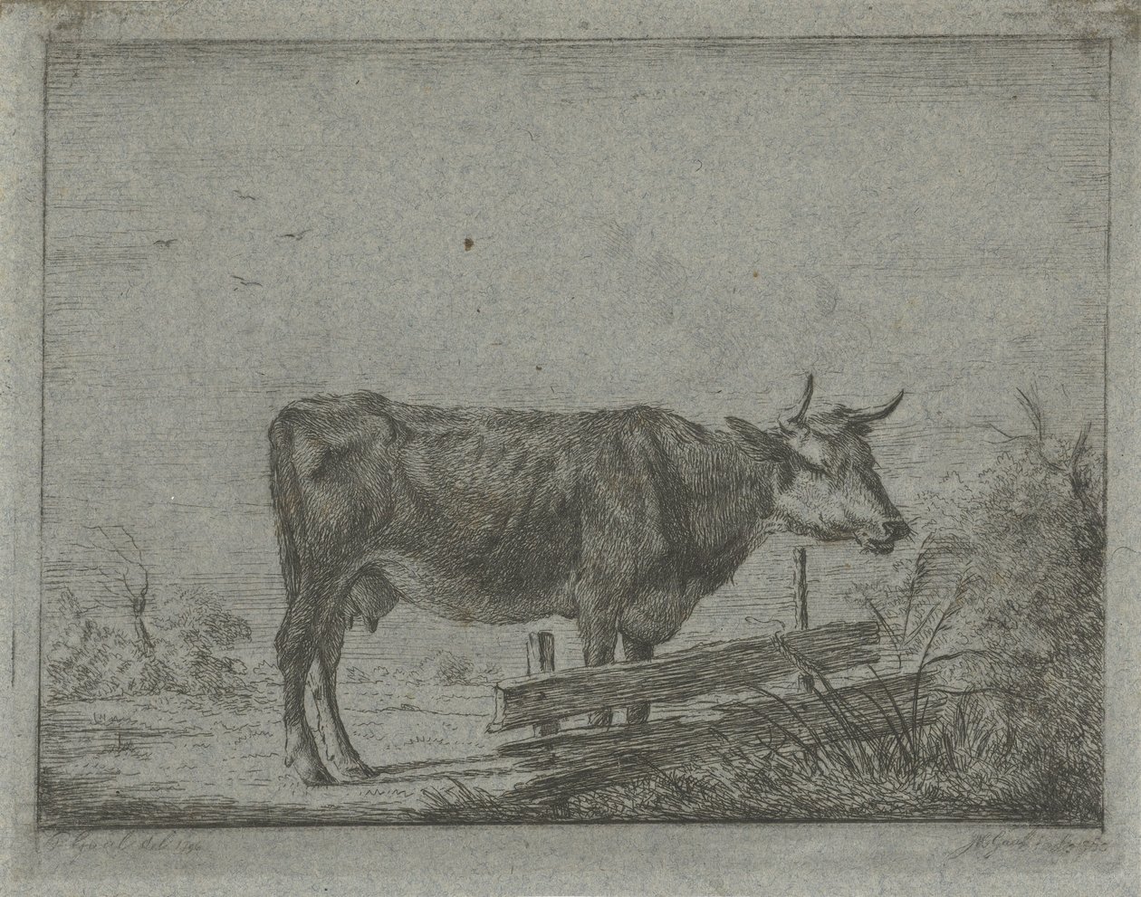 Kuh, stehend am Zaun von Jacobus Cornelis Gaal