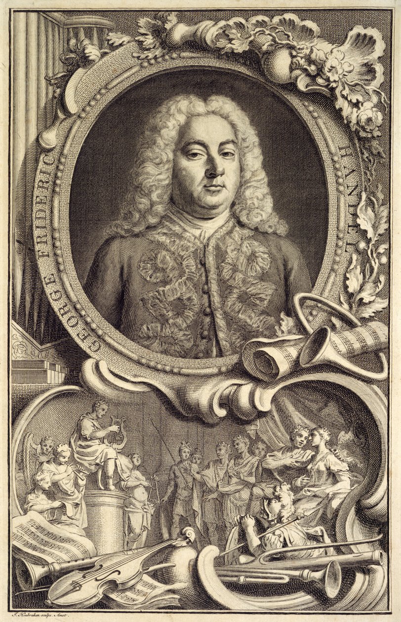 Porträt von G.F. Händel, beschriftet mit dem Titel 