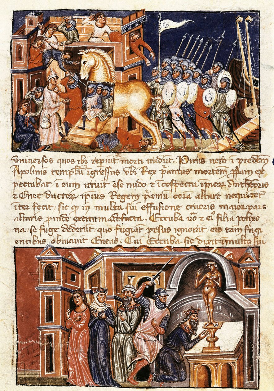 Belagerung und Angriff auf die Stadt Troja, Miniatur aus „Historia destructionis Troiae“ von Guido delle Colone (ca. 1210- ca. 1287) von Jacome Cromberger