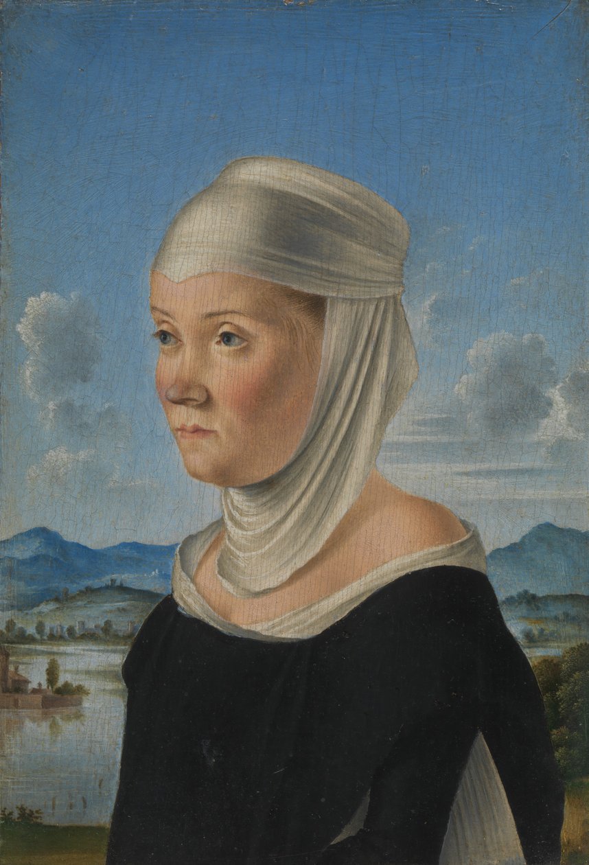 Porträt einer Frau, möglicherweise eine Nonne von San Secondo, verso Szene in Grisaille, ca. 1485-95 von Jacometto Veneziano