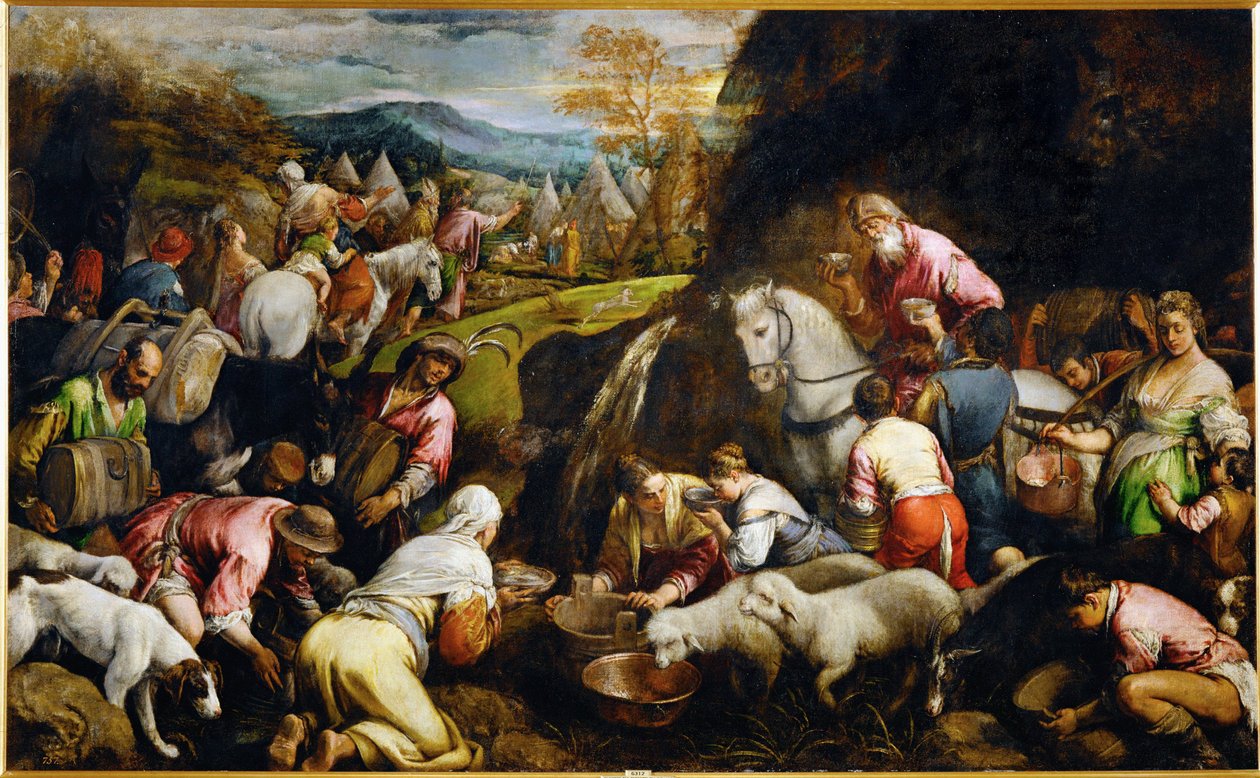 Die Israeliten trinken das Wasser, das wundersam aus dem Felsen entspringt von Jacopo (1510-92) Bassano