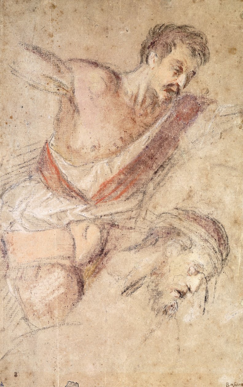 Studien für eine Geißelung: Ein Mann peitscht und der Kopf Christi von Jacopo Bassano