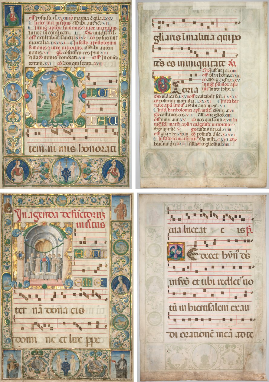 Paar von Gradualen: Initiale (M) mit St. Andreas (recto) und Messe für die Toten (recto) von Jacopo Filippo d