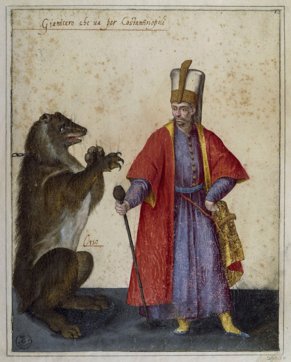 Janitschar und Bär, Zeichnung von Jacopo Ligozzi (1547-1626) von Jacopo Ligozzi