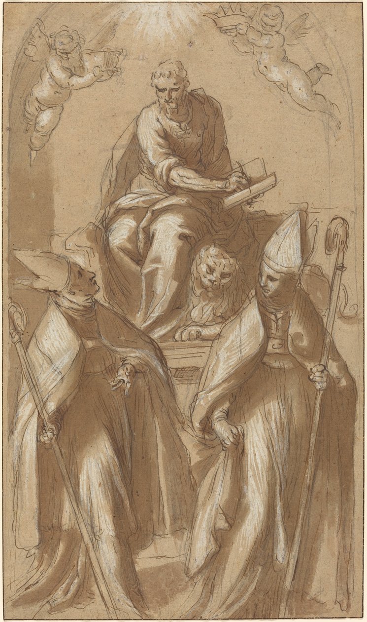 Heiliger Markus mit zwei Bischöfen und Putti von Jacopo Palma il Giovane