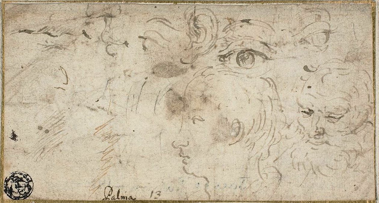 Skizzen von Köpfen, Augen, Ohr und Mund von Jacopo Palma il Giovane