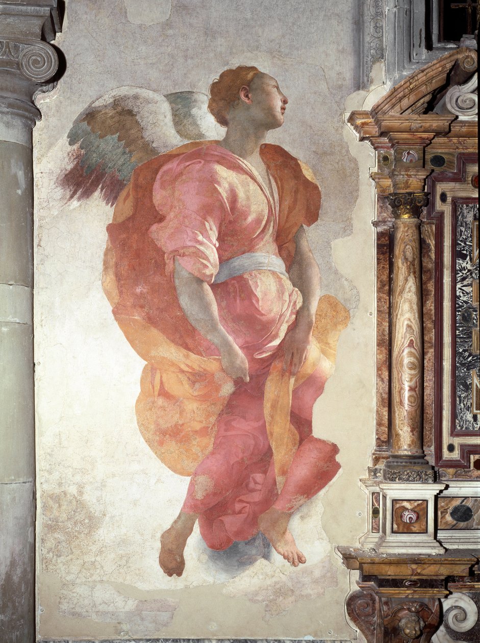Verkündigung. Detail des Engels - Fresko von Jacopo Pontormo