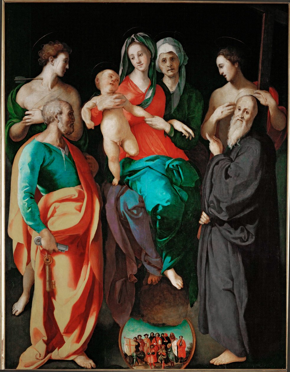 Die Jungfrau mit der heiligen Anna und vier Heiligen (Peter, Sebastian, Benedikt und der gute Übeltäter) von Jacopo Pontormo