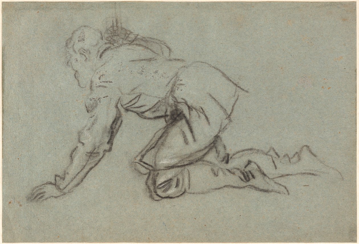 Ein kniender Mann mit einem Stab, ca. 1554-56 von Jacopo Robusti Tintoretto