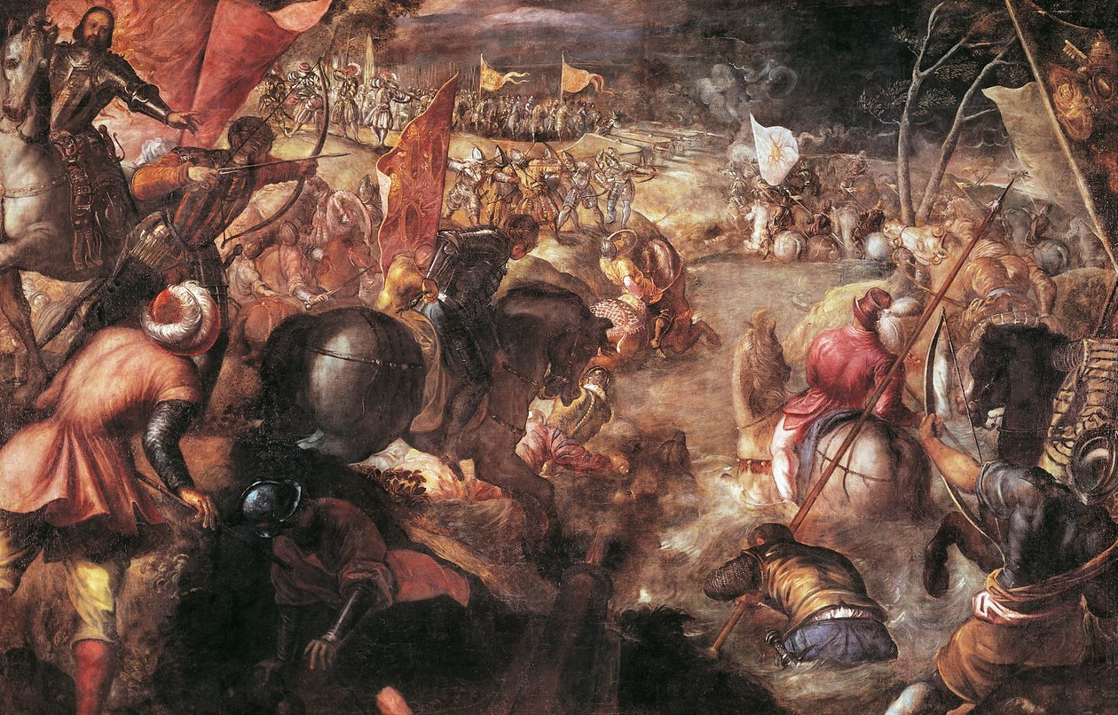 Francesco II. Gonzaga kämpft in der Schlacht von Taro gegen Karl VIII. von Frankreich im Jahr 1495 von Jacopo Robusti Tintoretto