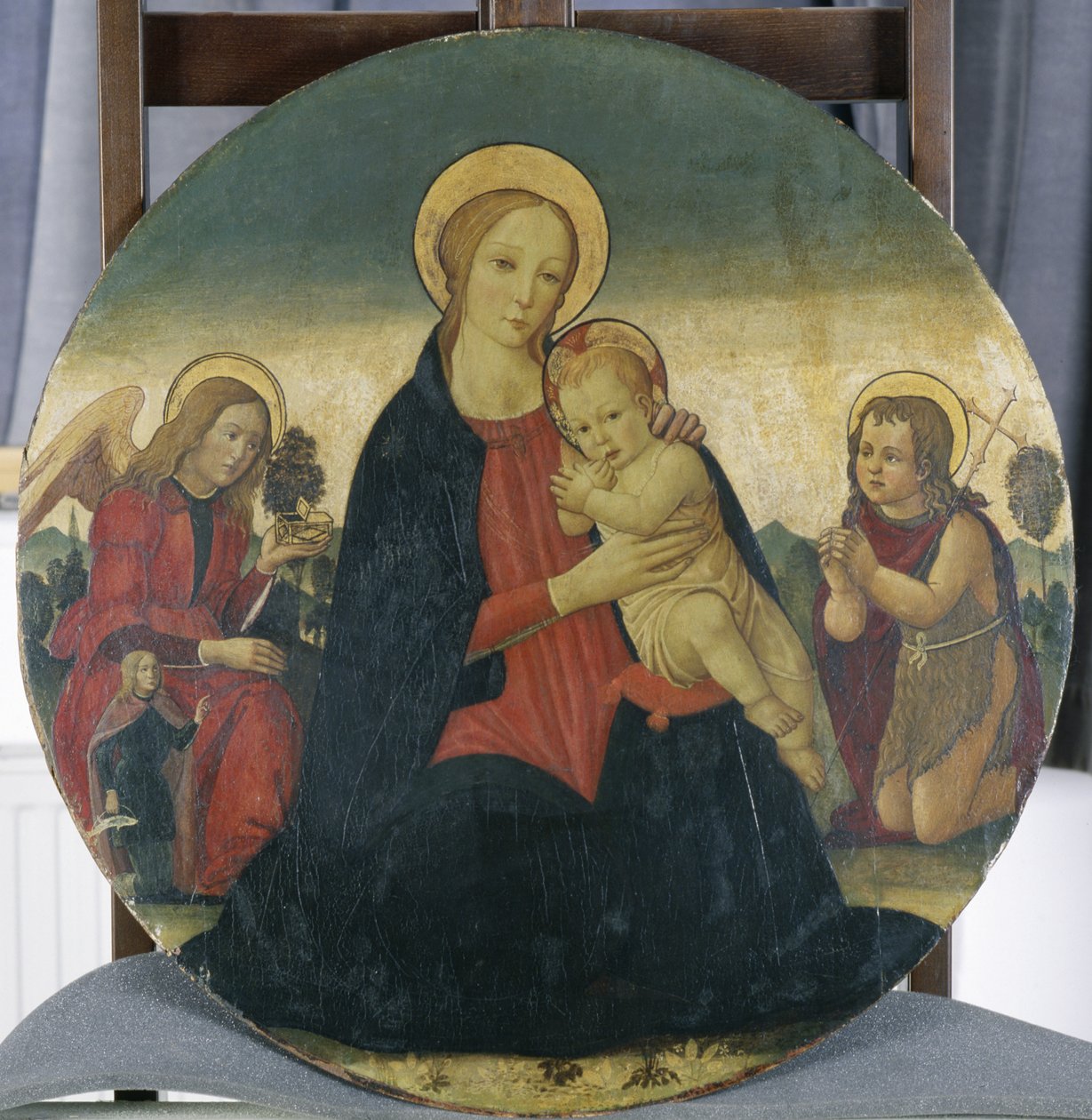 Madonna und Kind mit Erzengel Raphael und Heiligem Johannes von Jacopo del Sellaio