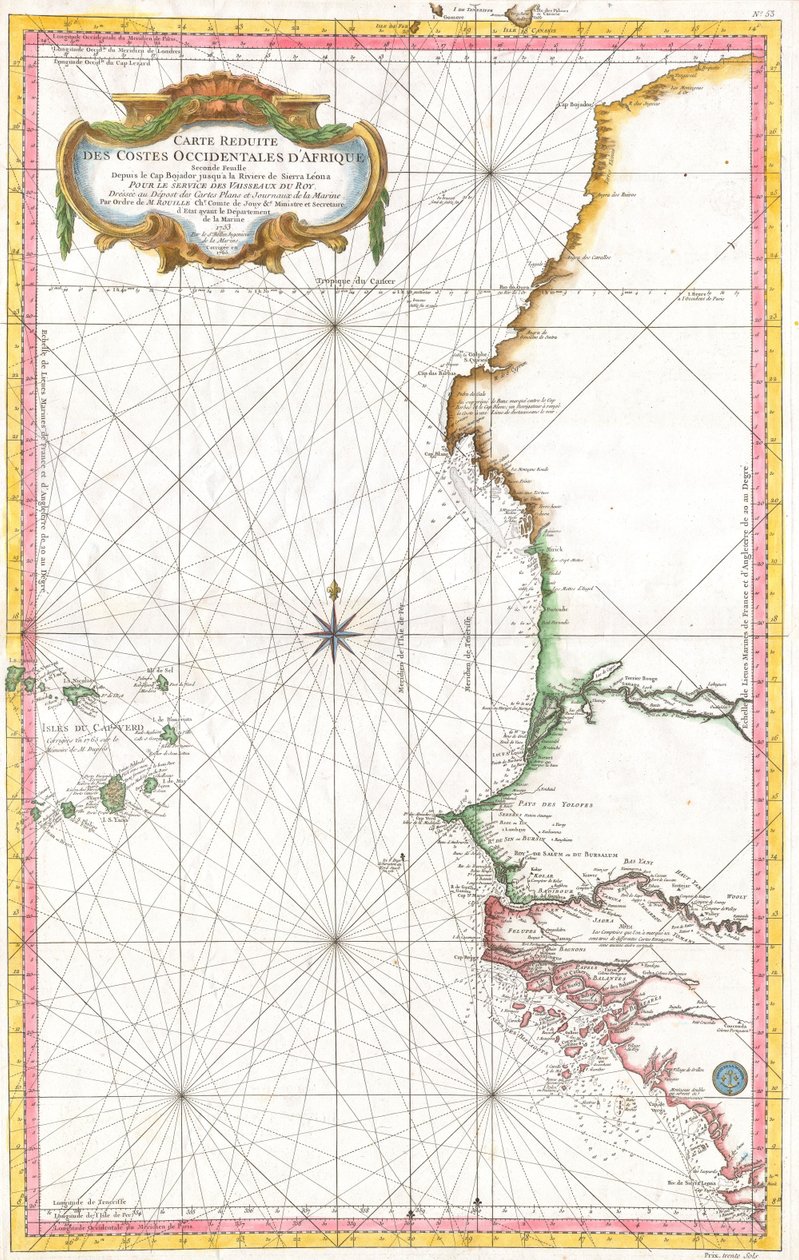Reduzierte Karte der westlichen Küsten Afrikas von Jacques Nicolas Bellin