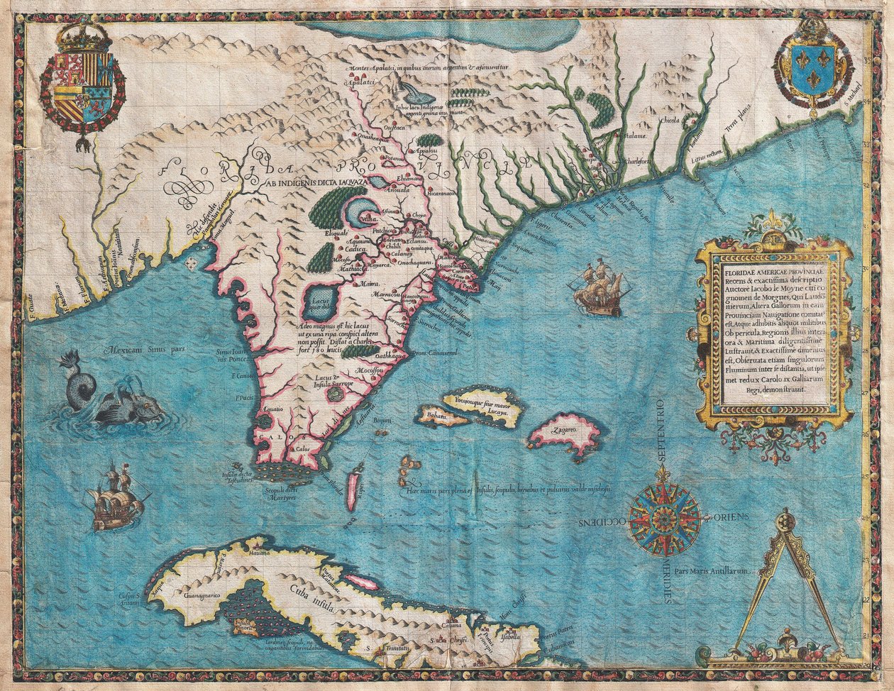 Karte von Florida und Kuba von Jacques Le Moyne von Jacques  Le Moyne