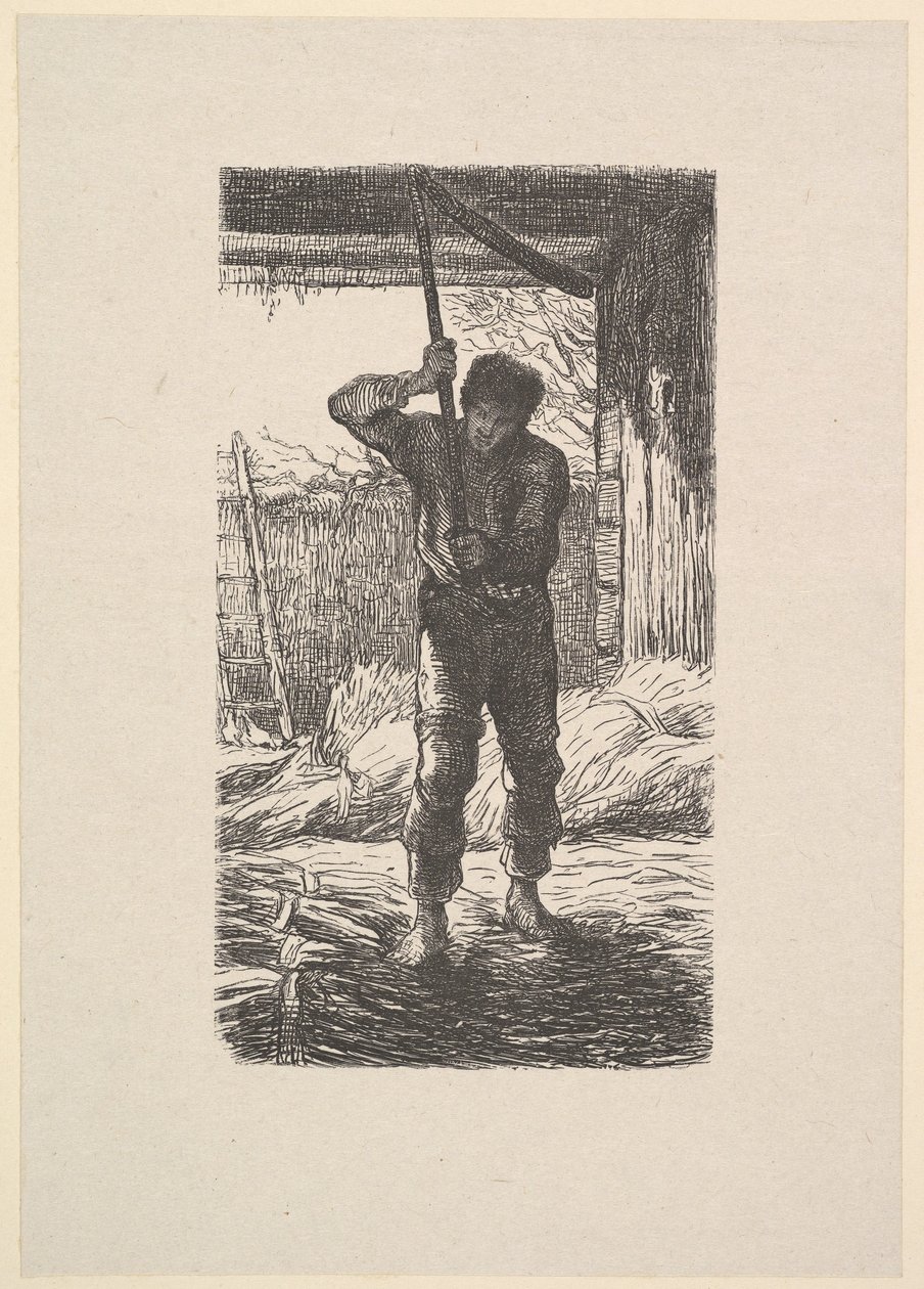Mann beim Dreschen von Weizen, 1853 von Jacques Adrien Lavieille