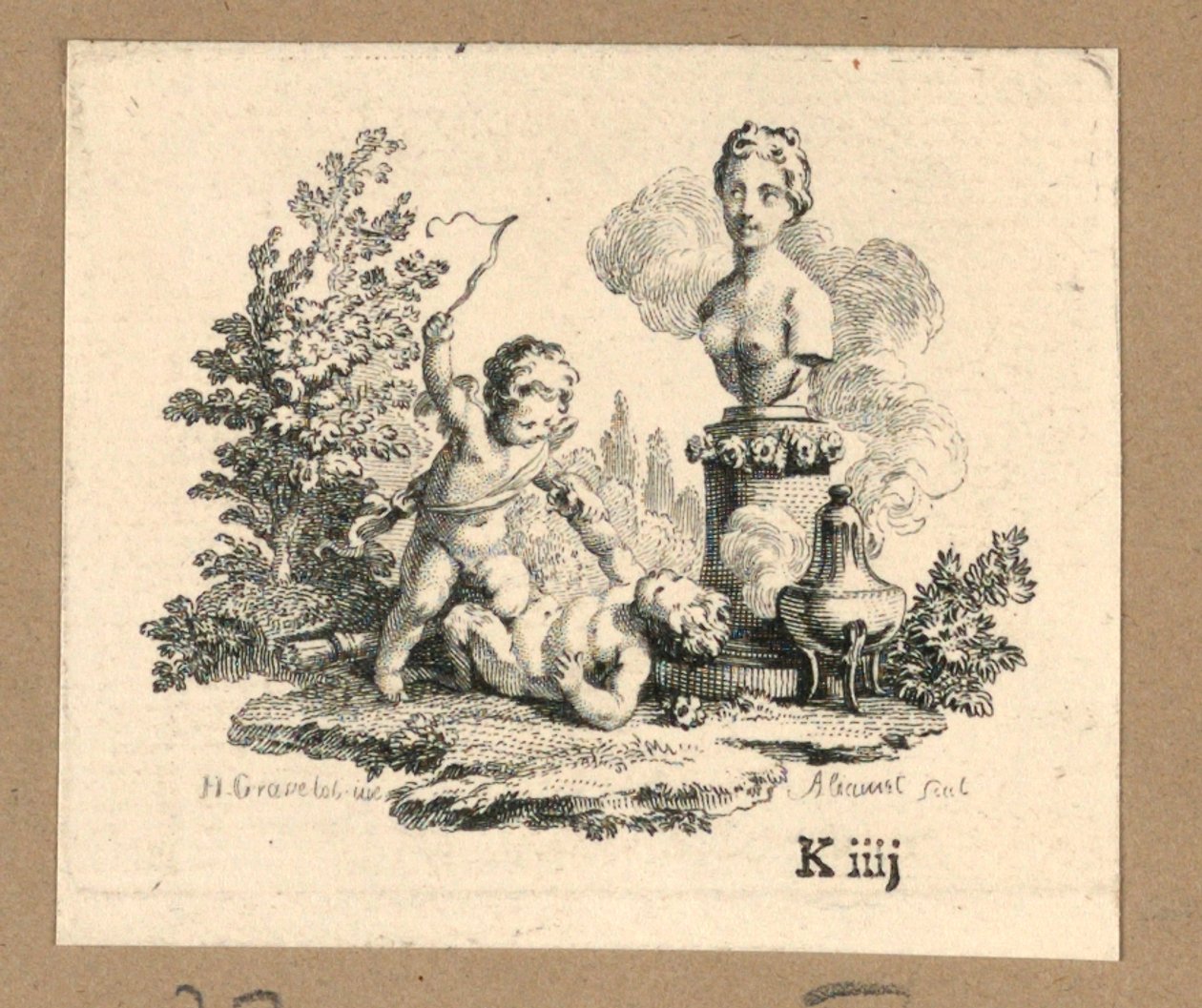 Druck, Amor züchtigt ein Satyrmädchen von Jacques Alianet