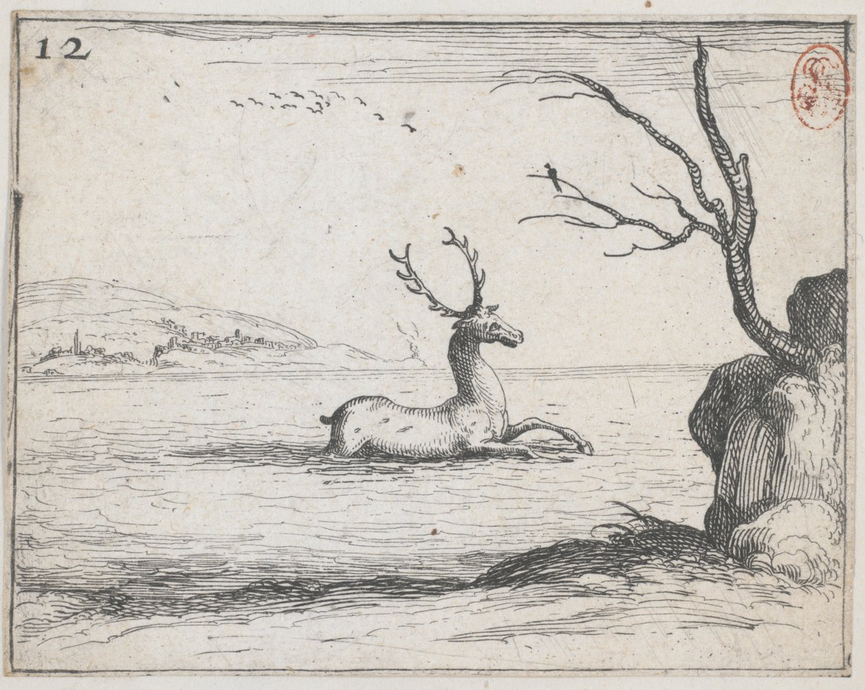 Ein Hirsch im Wasser - Nr. 12 aus der Serie von Jacques Callot