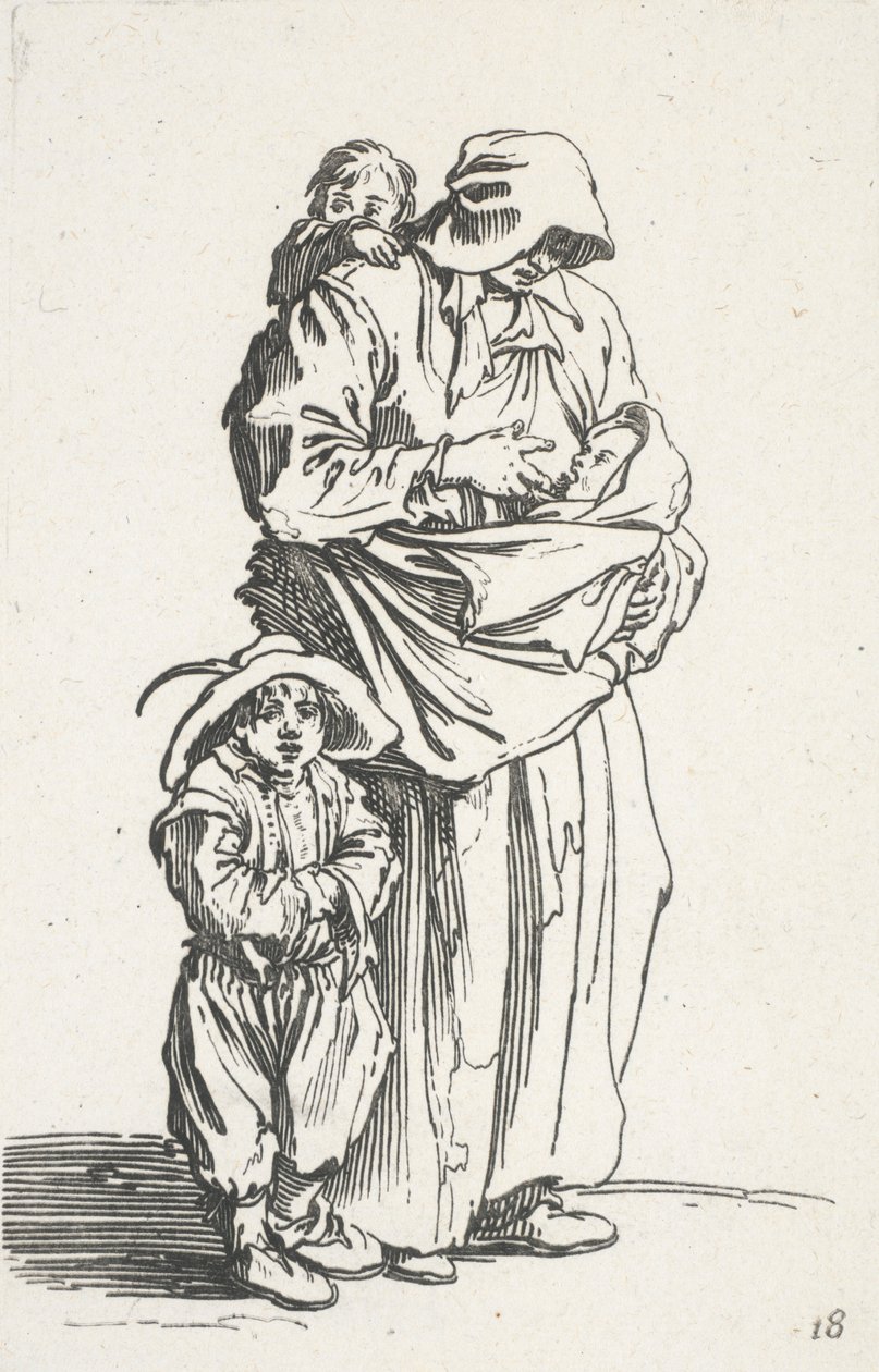 Eine Mutter und ihre drei Kinder, aus Die Bettler von Jacques Callot