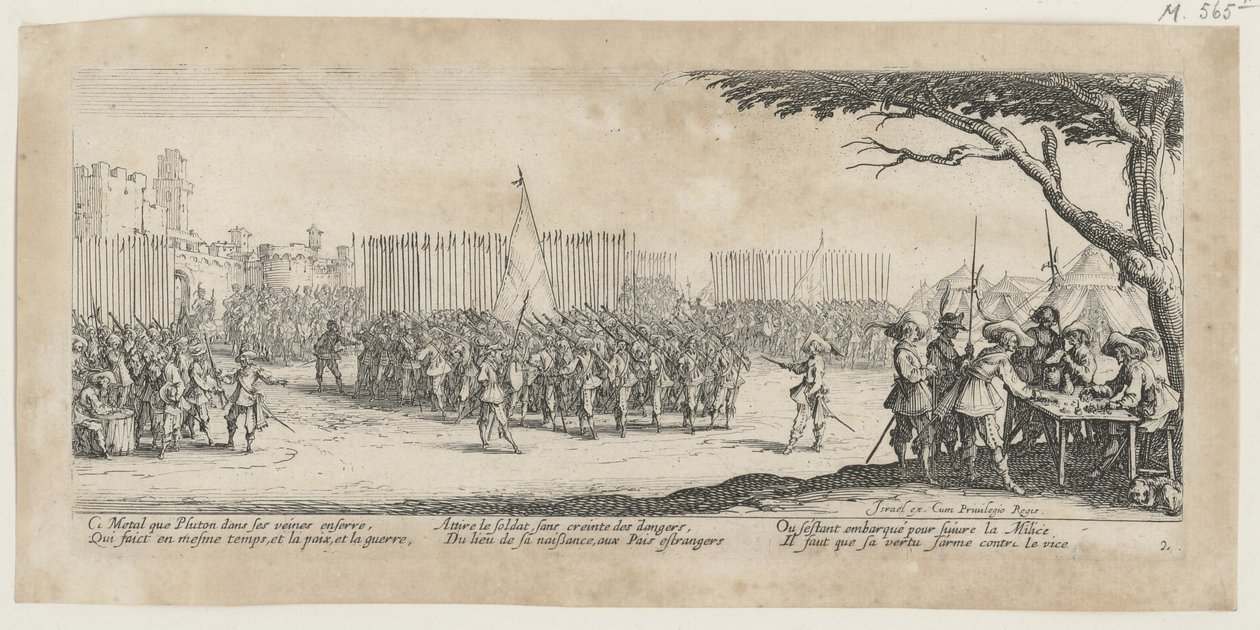Anwerbung der Truppen, Blatt 2 der Folge "Grauen des Krieges" von Jacques Callot