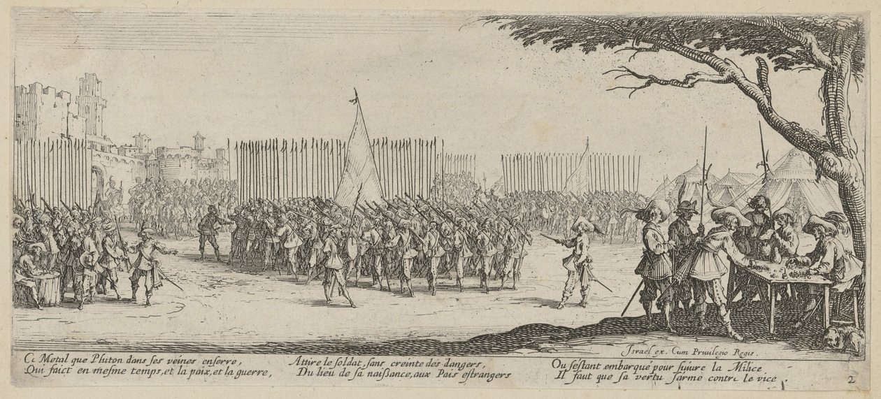 Anheuerung der Truppen, Blatt 2 der Folge „Grauen des Krieges“ von Jacques Callot